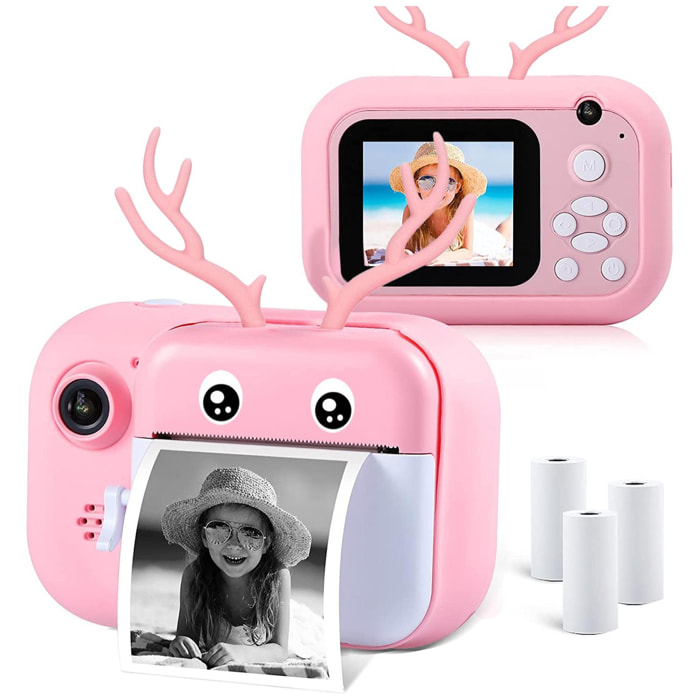 Fotocamera digitale Deer per foto da 40 megapixel e video da 2,5 K per bambini. Stampa istantanea delle tue foto preferite. Doppia fotocamera, per i selfie.