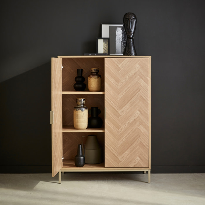 Vaisselier décor bois chevrons et métal 2 portes 80cm BUDAPEST