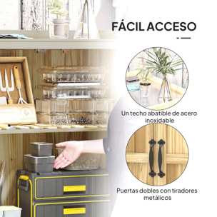 Outsunny Armario de Exterior de Madera, Caseta de Jardín Exterior con Techo Abatible de Acero Inoxidable, Estante, 2 Puertas, Cobertizo de Jardín para Almacenamiento Herramientas, 74x43x88 cm, Natural