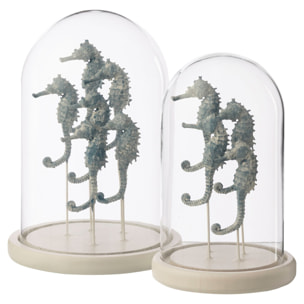 J-Line Cloche décorative Hippocampe - verre - blanc/bleu - large