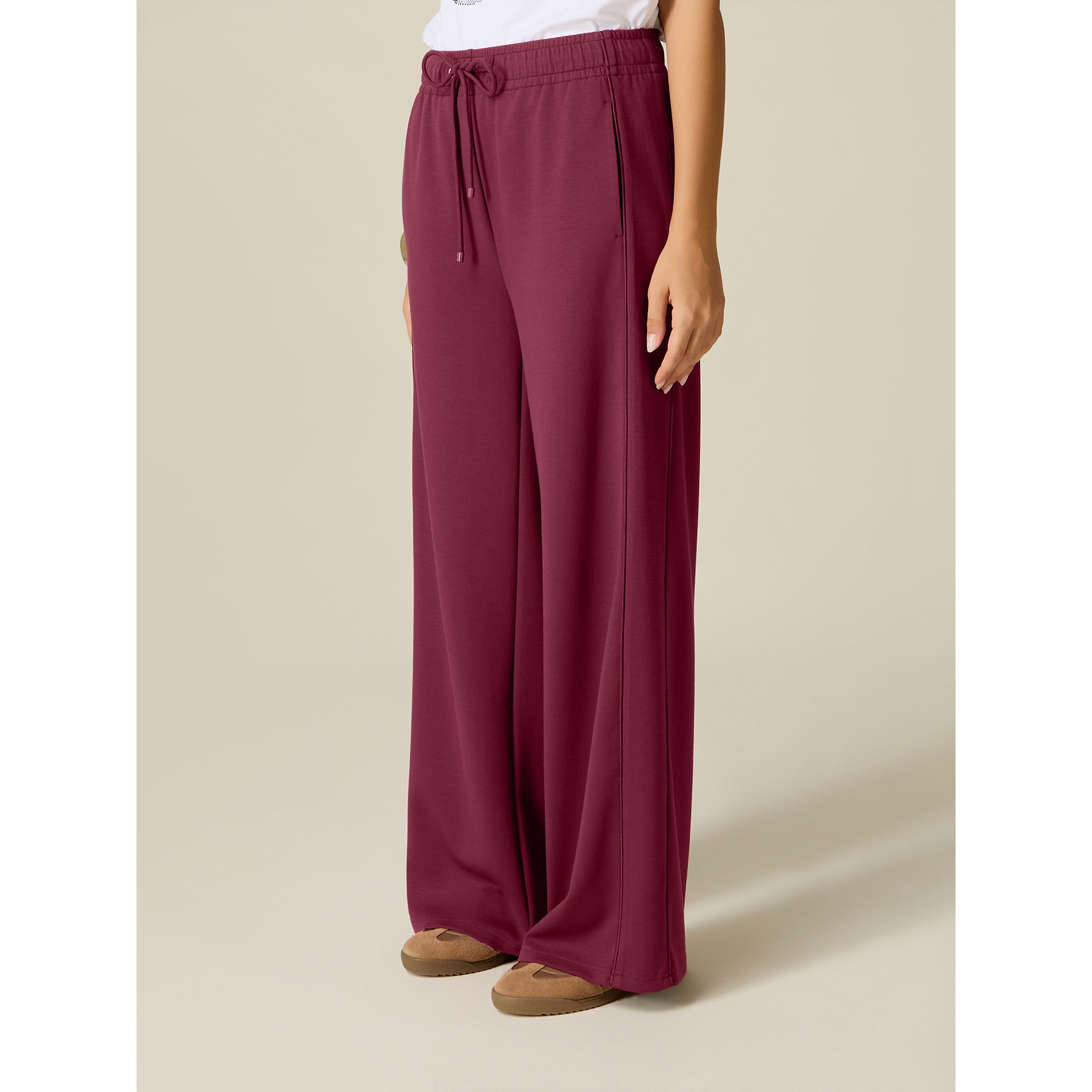 Oltre - Joggers palazzo con ribete - Burgundy