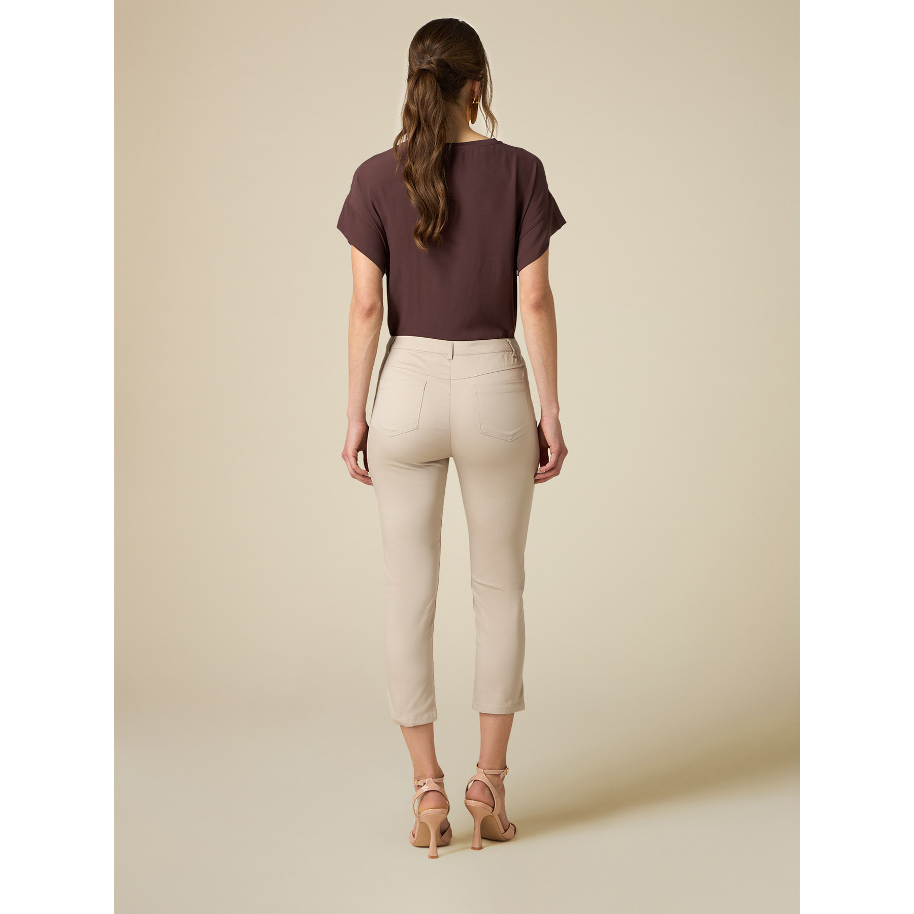 Oltre - Pantalones capri en mezcla de algodón - Beige