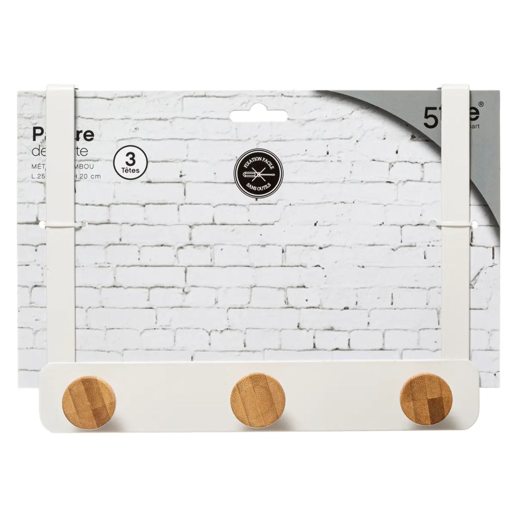 Patère 3 têtes métal et bambou blanc