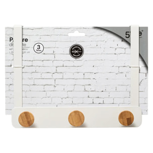 Patère 3 têtes métal et bambou blanc
