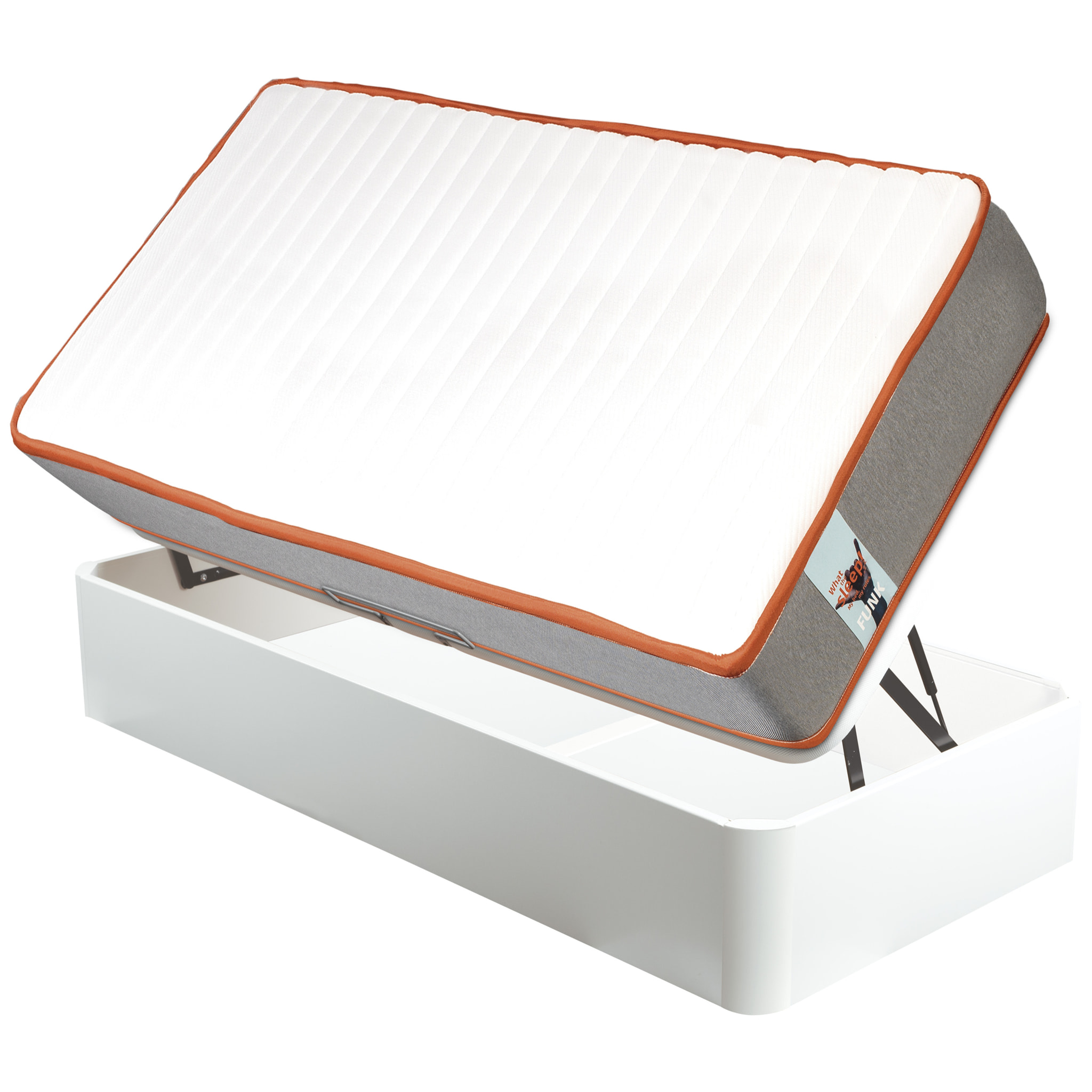 Pack FUNK, Colchón Sostenible Muelle Ensacado y Canapé Juvenil Apertura Lateral Blanco, WHAT THE SLEEP, Entrega, Montaje en Domicilio y Retirada de Usado Incluida