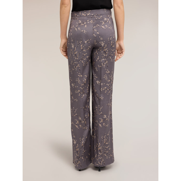 Motivi - Pantaloni palazzo in twill di viscosa con stampa a fiori - Grigio