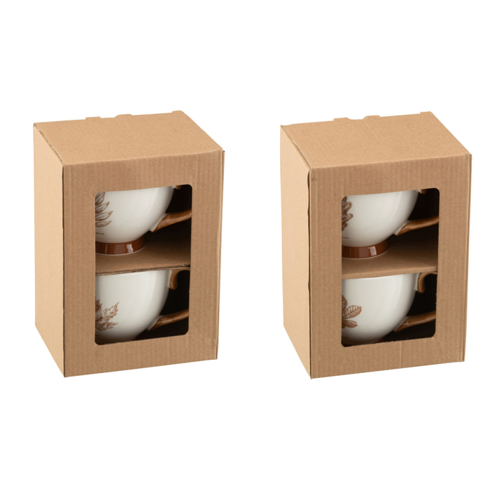 J-Line tasse Feuille - céramique - marron - boite cadeau de 2 - 2 pcs