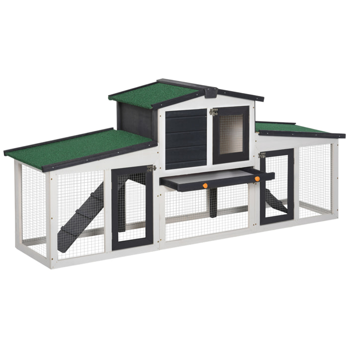 Conejera de Madera Jaula para Conejos con Techo Abatible Escalera y Bandeja Extraíble Conejera para Exterior 197x49x86 cm Gris