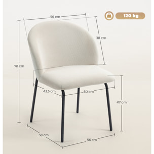 Lot de 2 chaises de salle à manger velours côtelé crème piètement acier noir