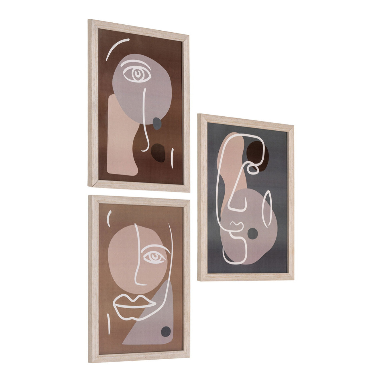 Set 3 cornici Madison con stampe line art in toni naturali 21x30 cm