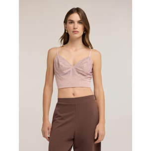 Motivi - Top crop in tulle con micro-strass - Rosa cipria
