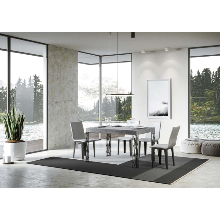 Table Ghibli Extensible Dessus Ciment 90x130 Allongée 234 cadre Anthracite