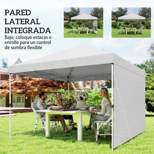 Carpa Plegable 3x3 m, Pop-up, con Pared Lateral, Cenador de Jardín con Protección UPF50+, Empuje Central, Altura Ajustable, Bolsa de Transporte, Gazebo para Camping, Exterior, Blanco