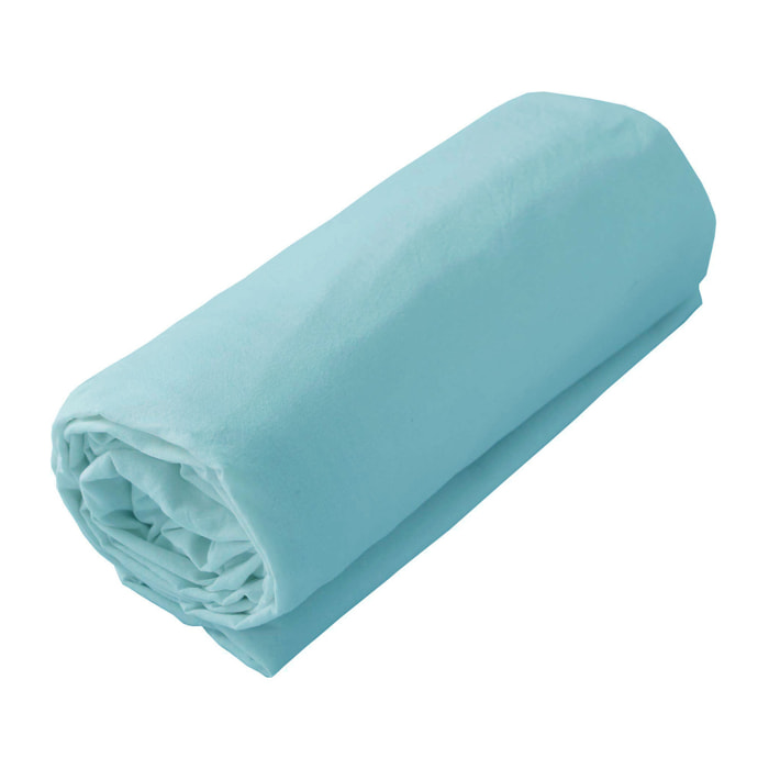 Drap housse jersey uni en 100% coton - Bleu ciel
