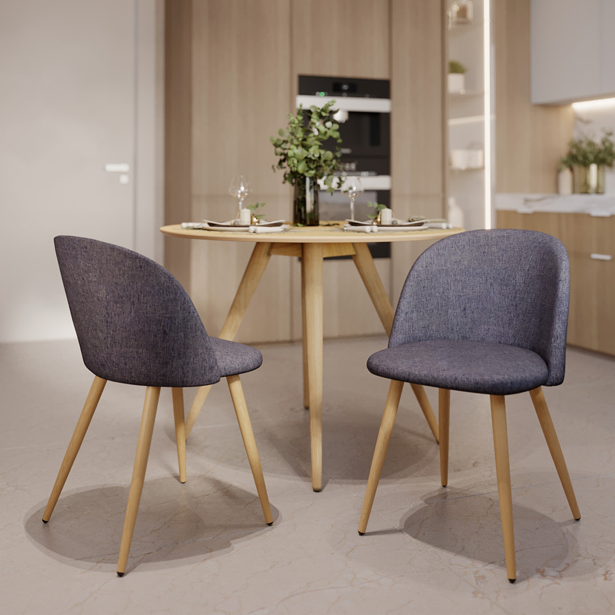 Lot de 2 chaises en tissu gris foncé et pieds en métal - Cozy
