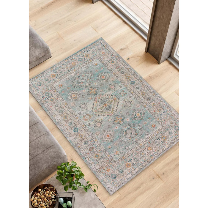 PARMA Alfombra estilo vintage de pelo corto en tonos azules, varias medidas disponibles