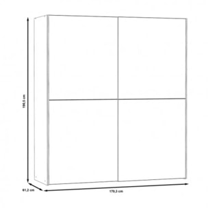 Dressing Armoire 2 portes coulissantes 5 tablettes et 1 miroir - 6 coloris - THAIS