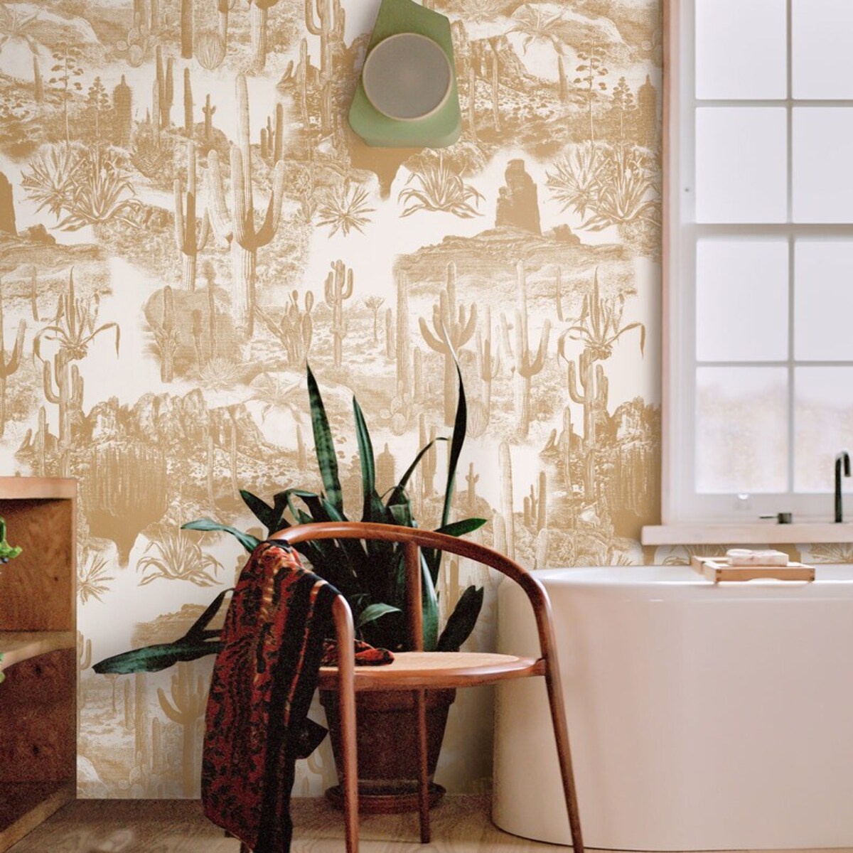 Carta da Parati Cactus nel Deserto Beige