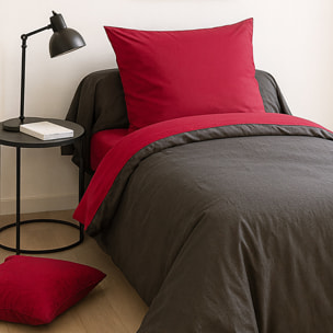 Parure housse de couette 100% coton bicolore - fushia et anthracite