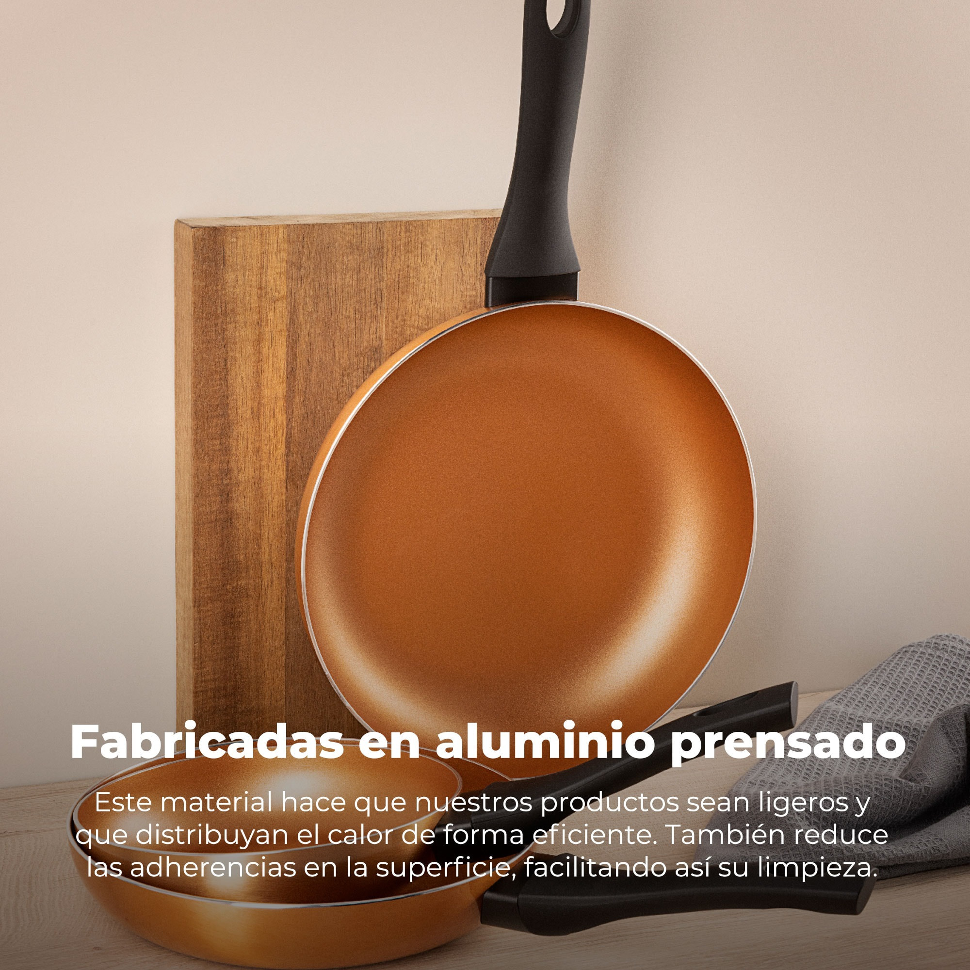 Set 3pc sartenes aluminio ind cobre