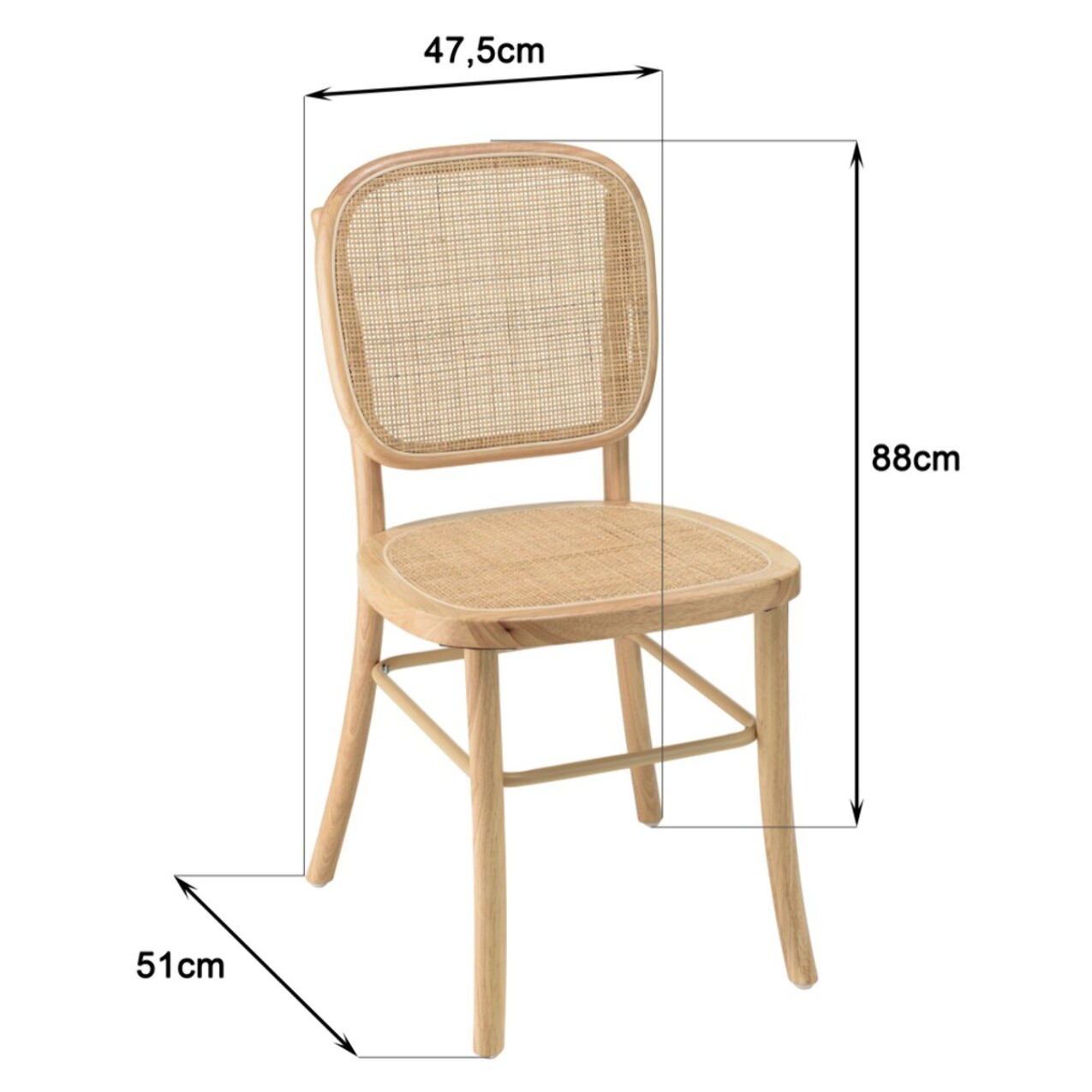 AGATHE - Chaise en bois d'Hévéa, dossier et assise en rotin naturel