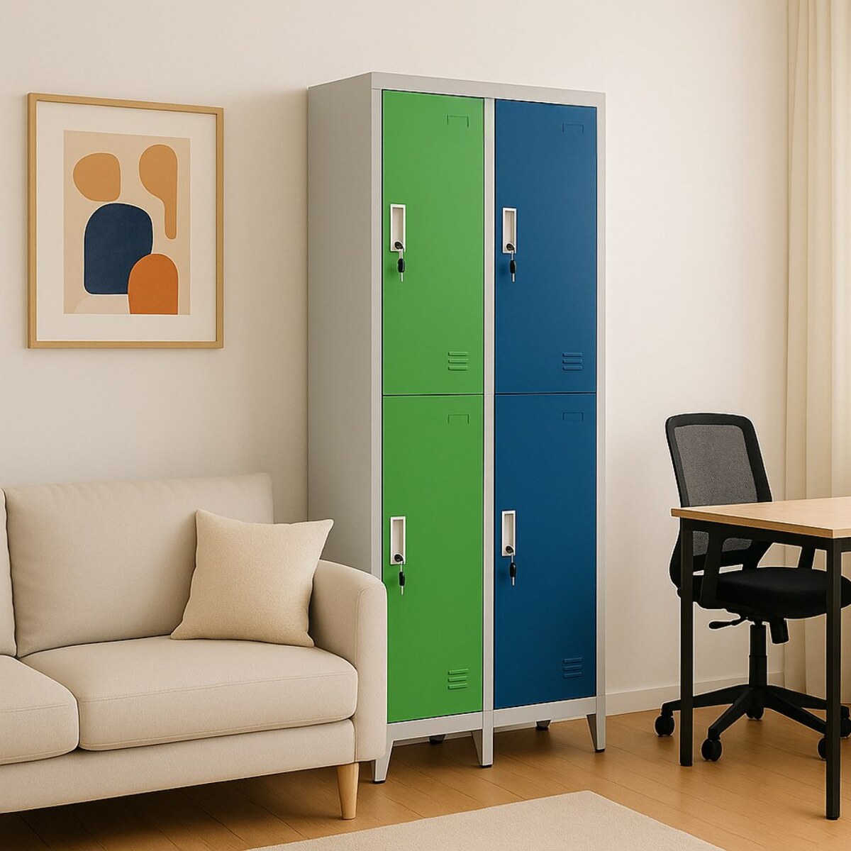 Armadietto metallico 2 ante verde con appendiabiti e ripiano inferiore