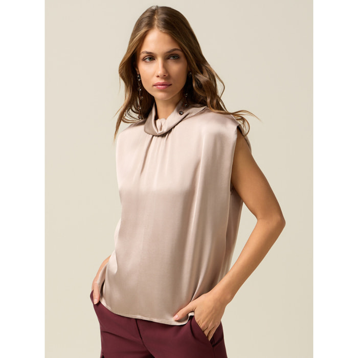 Oltre - Blusa in raso con collo drappeggiato - Rosa