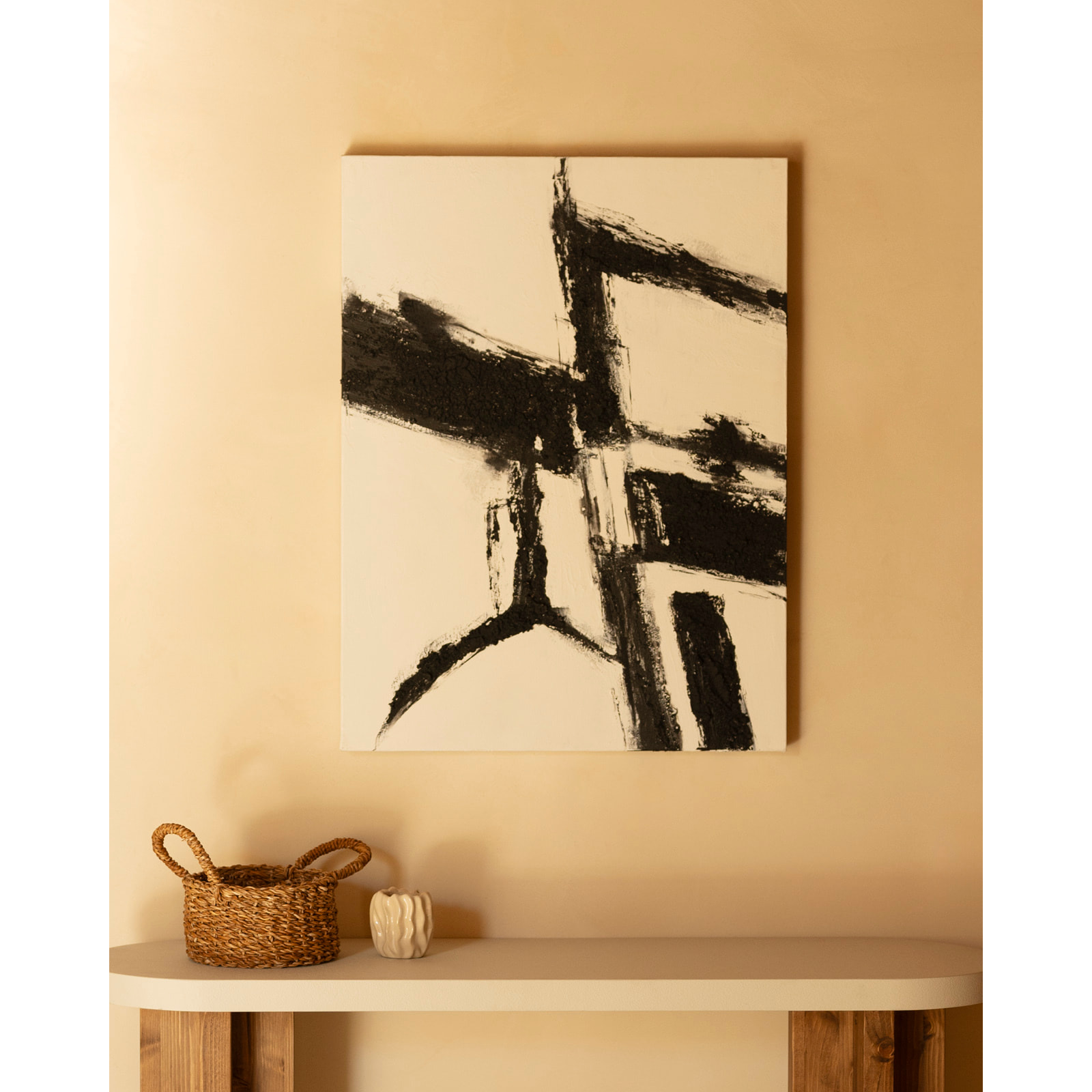 Tableau blanc décoratif sur coton avec cadre en bois peint à la main à la peinture à l'huile en différentes tailles
