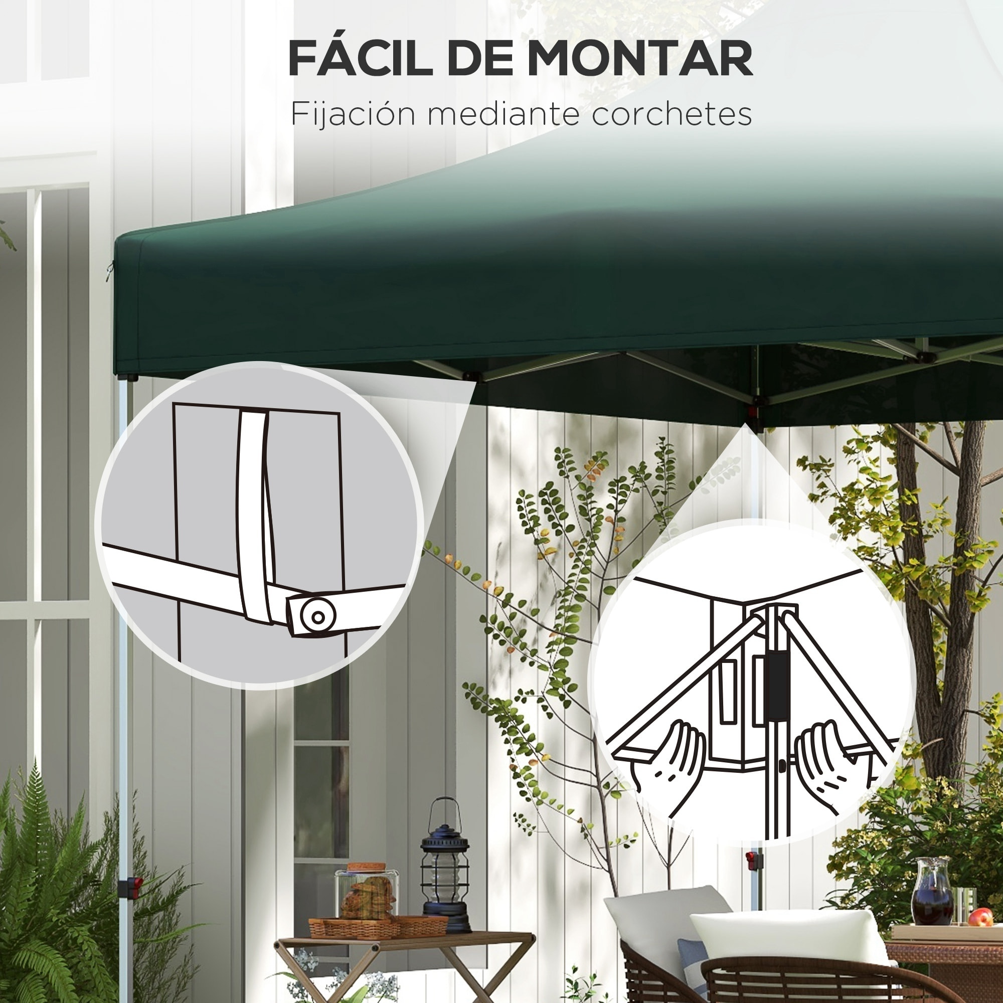 Techo de Carpa para Celebraciones 3x3 m Techo de Repuesto para Carpa Plegable de Tela Oxford con Techo Puntiagudo Impermeable y Anti-UV Verde Oscuro