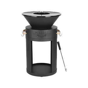 Barbecue plancha brasero a charbon et bois "Cesar" - 49 x 49 x 92 cm - Noir