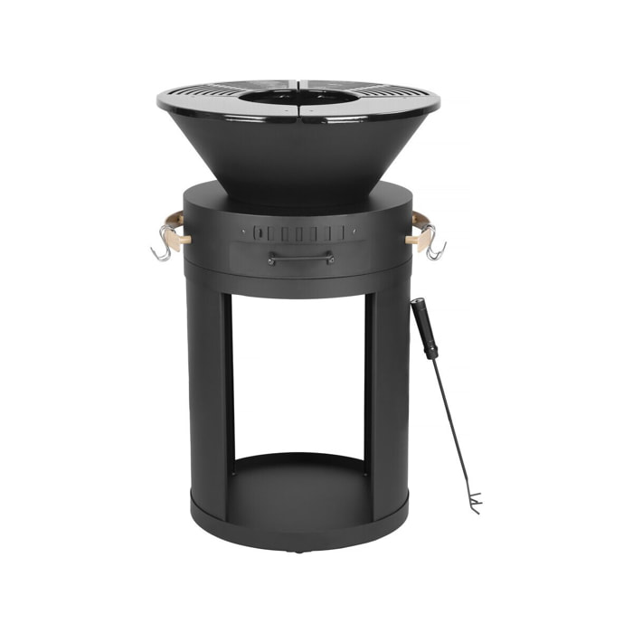 Barbecue plancha brasero a charbon et bois "Cesar" - 49 x 49 x 92 cm - Noir