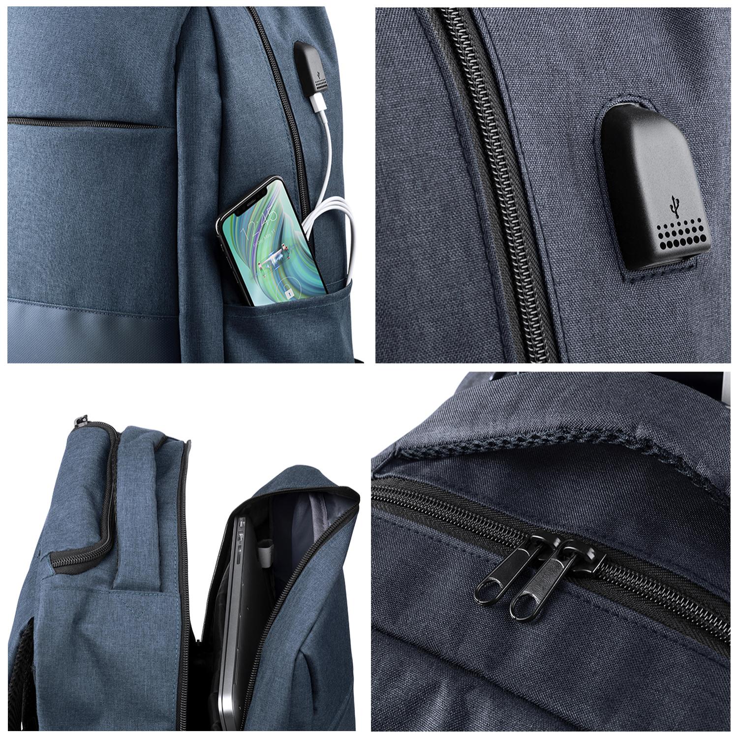 DAM Mochila trolley Haltrix, con conexión USB, porta laptop 15 pulgadas y tablet hasta 10 pulgadas. 33x22,5x47 Cm. Color: Azul Marino