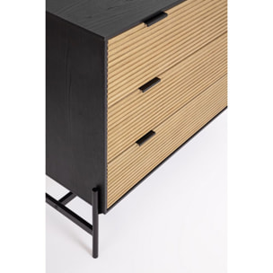 Cassettiera ALLYCIA in legno di frassino nero e naturale, 104x40x81,5 cm