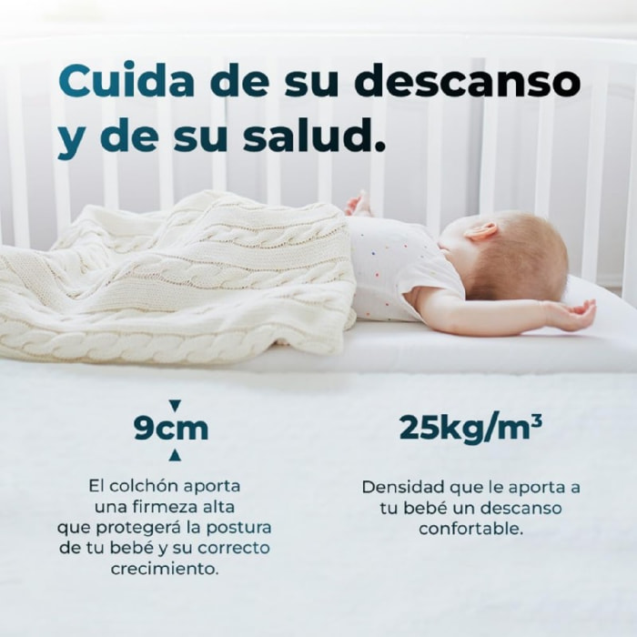 Cecotec Colchón de Cuna Flow BabyDream. 120x60x9 cm Núcleo BabyFoam 25 kg/m3 Fir