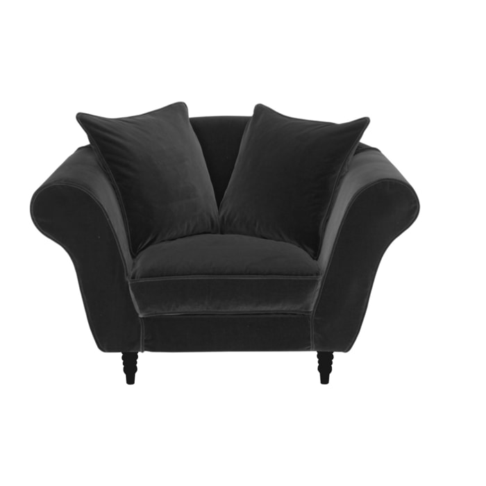 Fauteuil XL ALBA 130 cm velours Noir - 100% déhoussable - Fab. France