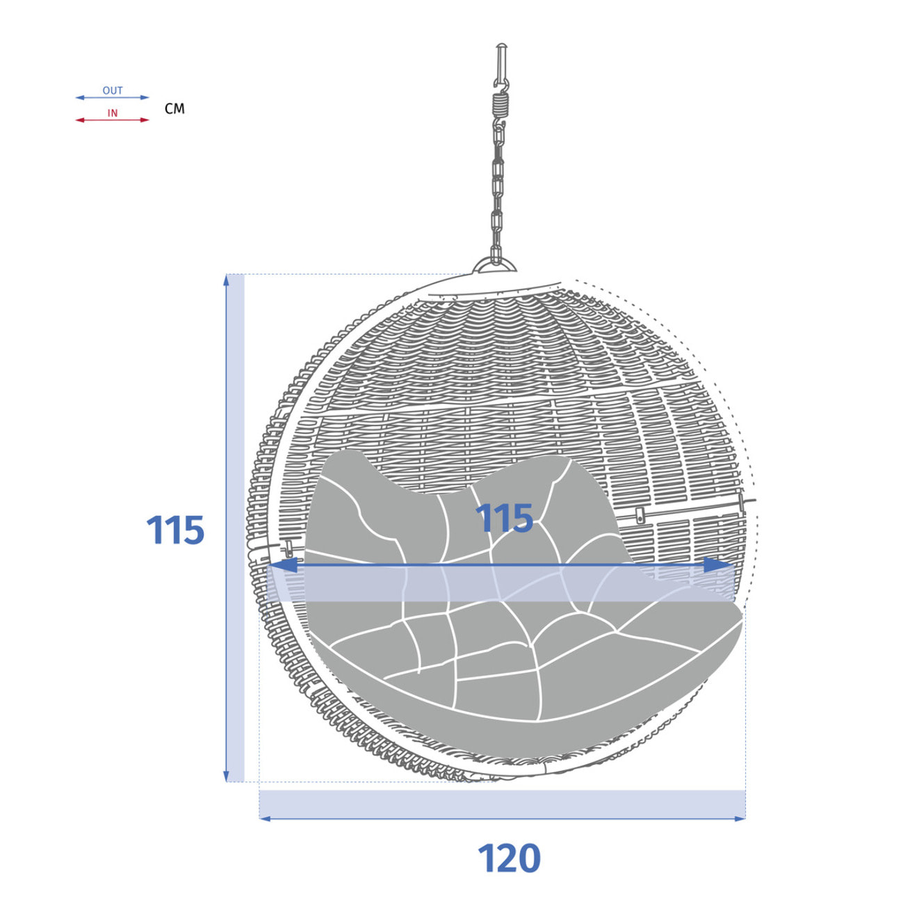 Fauteuil œuf suspendu "Orbiana" taupe en acier traité en epoxy