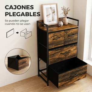 Mueble Organizador Cajonera de Tela con Cajones Plegables Estante Abierto y Marco de Acero Estilo Industrial para Salón Recibidor Dormitorio 60x29x85 cm Marrón Rústico