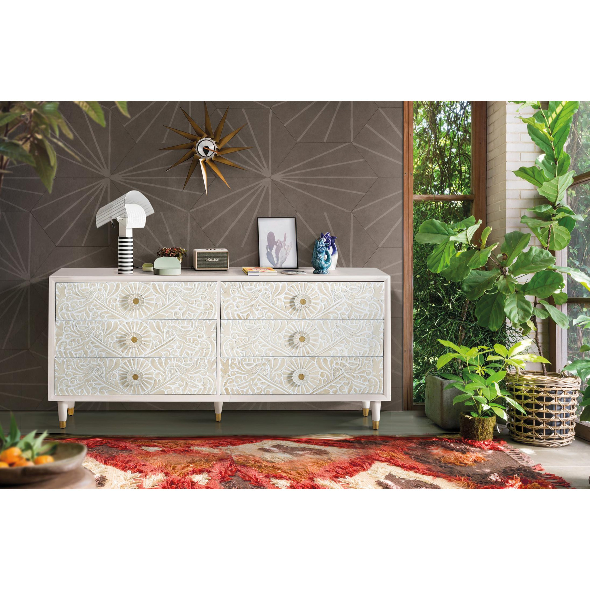 Cómoda de Madera de Mango 170 Cm Estilo Mediterráneo Moderno