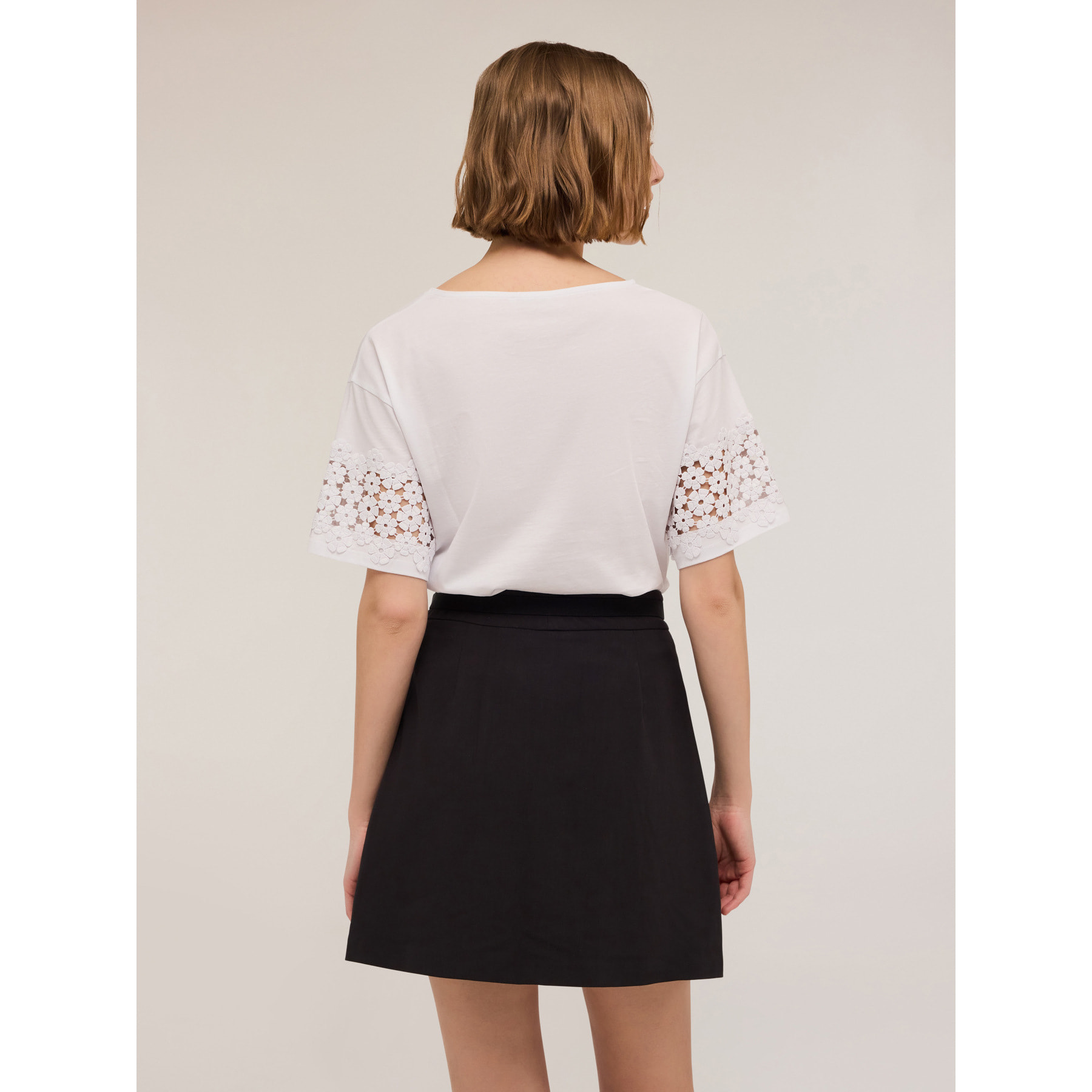 Motivi - T-shirt con maniche effetto crochet - Bianco