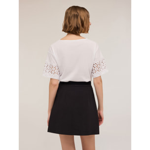 Motivi - T-shirt con maniche effetto crochet - Bianco