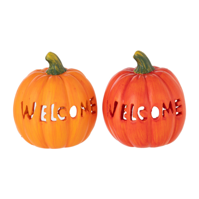 J-Line décoration Citrouille - céramique - orange - small - 2 pcs