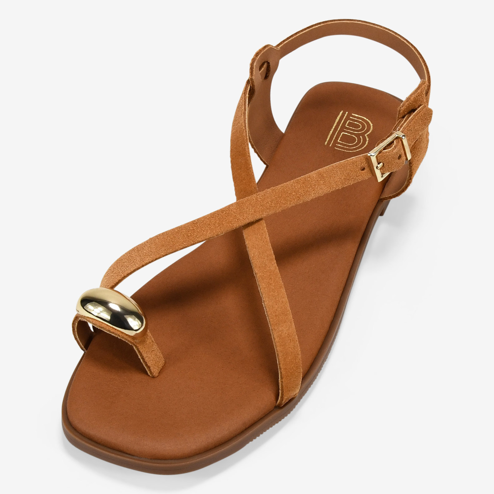 Sandalias de dedo marrones en piel con adorno metálico