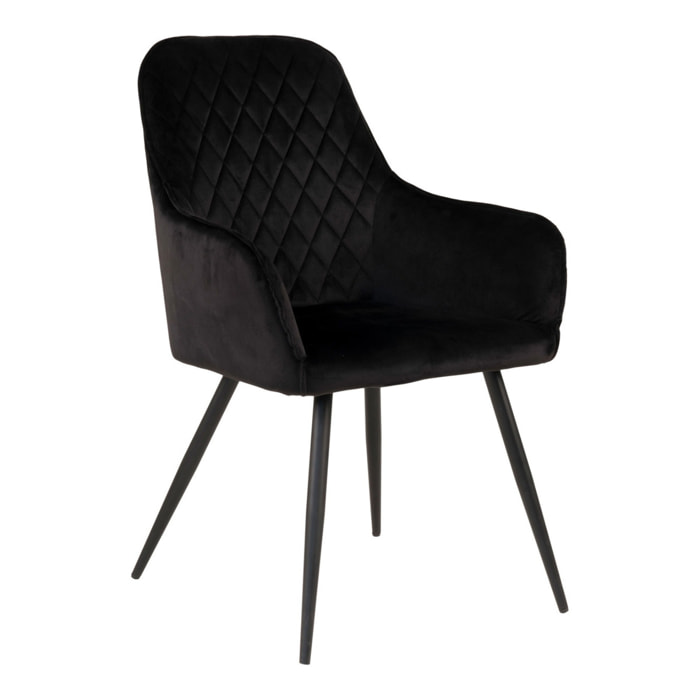 Set 2 sedie da pranzo Harbo con braccioli in velluto nero e gambe nere