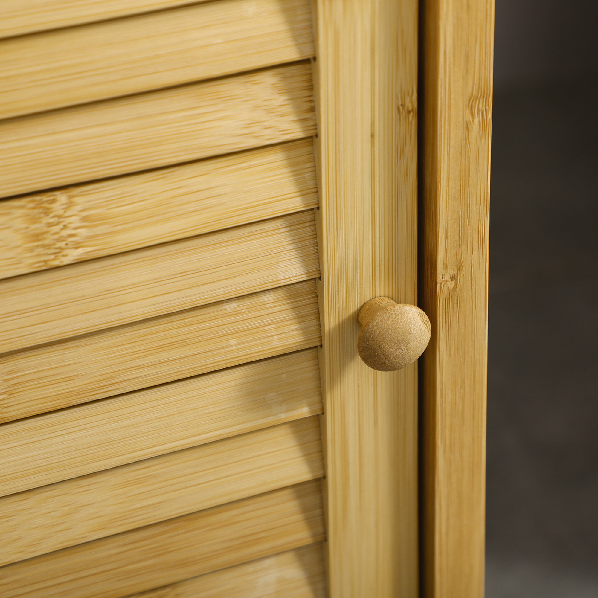 Meuble bas salle de bain rangement salle de bain 1 porte 2 étagères bois bambou verni