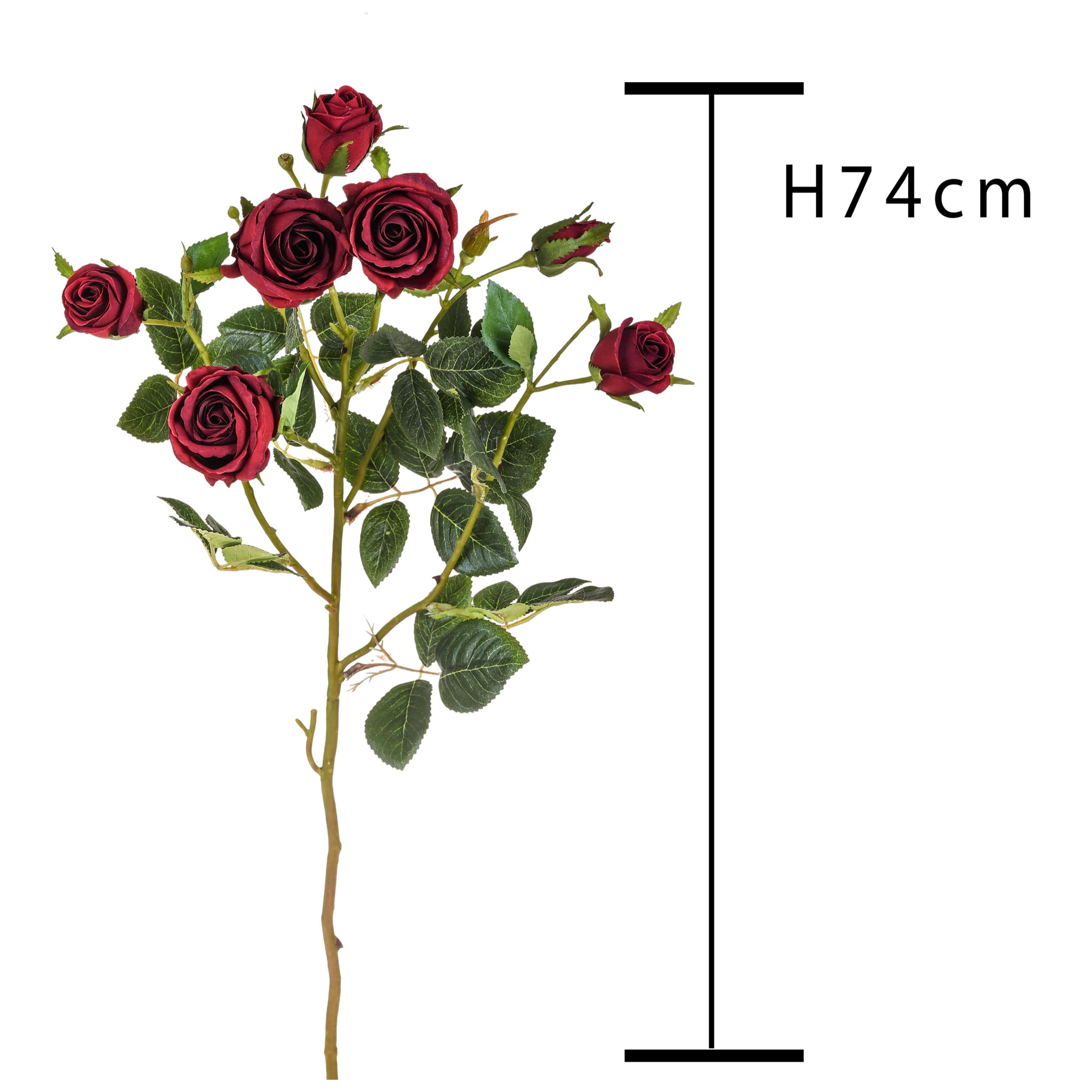 Ramo Con Rosa. Altezza 74 Cm - Pezzi 3 - 6X74X5cm - Colore: Rosso - Bianchi Dino - Fiori Artificiali