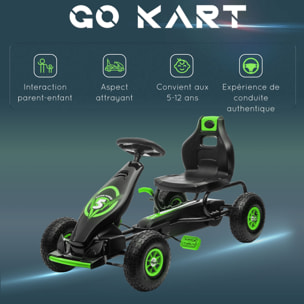 Kart à pédales enfant Go kart Formule 1 Racing Super Power 5 aileron avant pneus gonflables caoutchouc noir vert