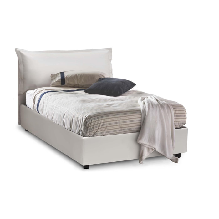 Letto piazza e mezza Olivia, Letto contenitore con rivestimento in ecopelle, 100% Made in Italy, Apertura frontale, adatto per materasso Cm 120x200, Bianco