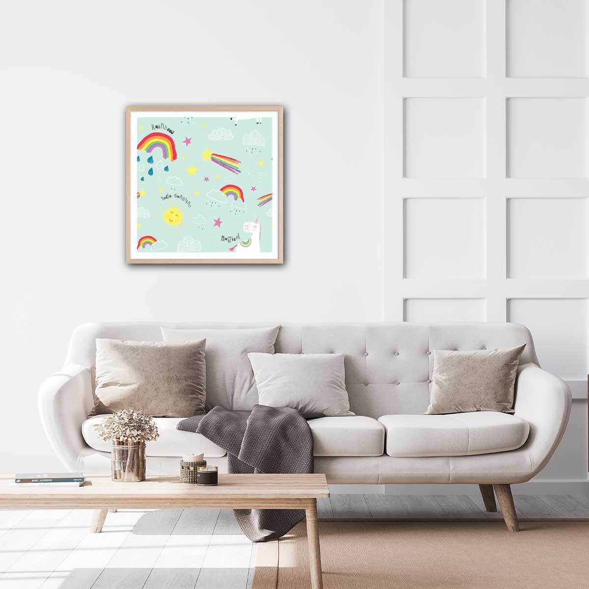 Affiche enfant happy sky Affiche + cadre en bois - Chêne