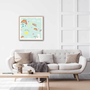 Affiche enfant happy sky Affiche + cadre en bois - Chêne