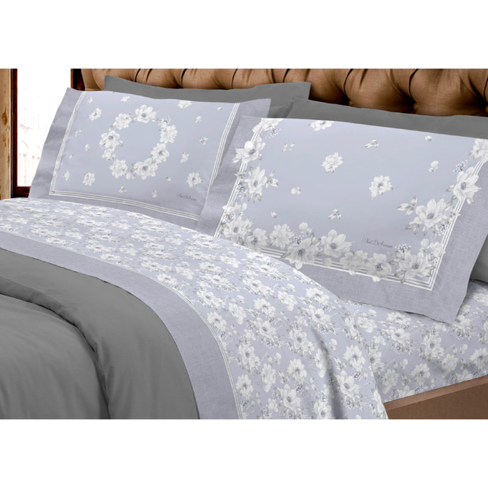 Completo Lenzuola In Calda Flanella Made In Italy Linea Europa Marsiglia Grigio